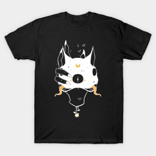 Two Headed Black Cat In Witch Hand T-Shirt